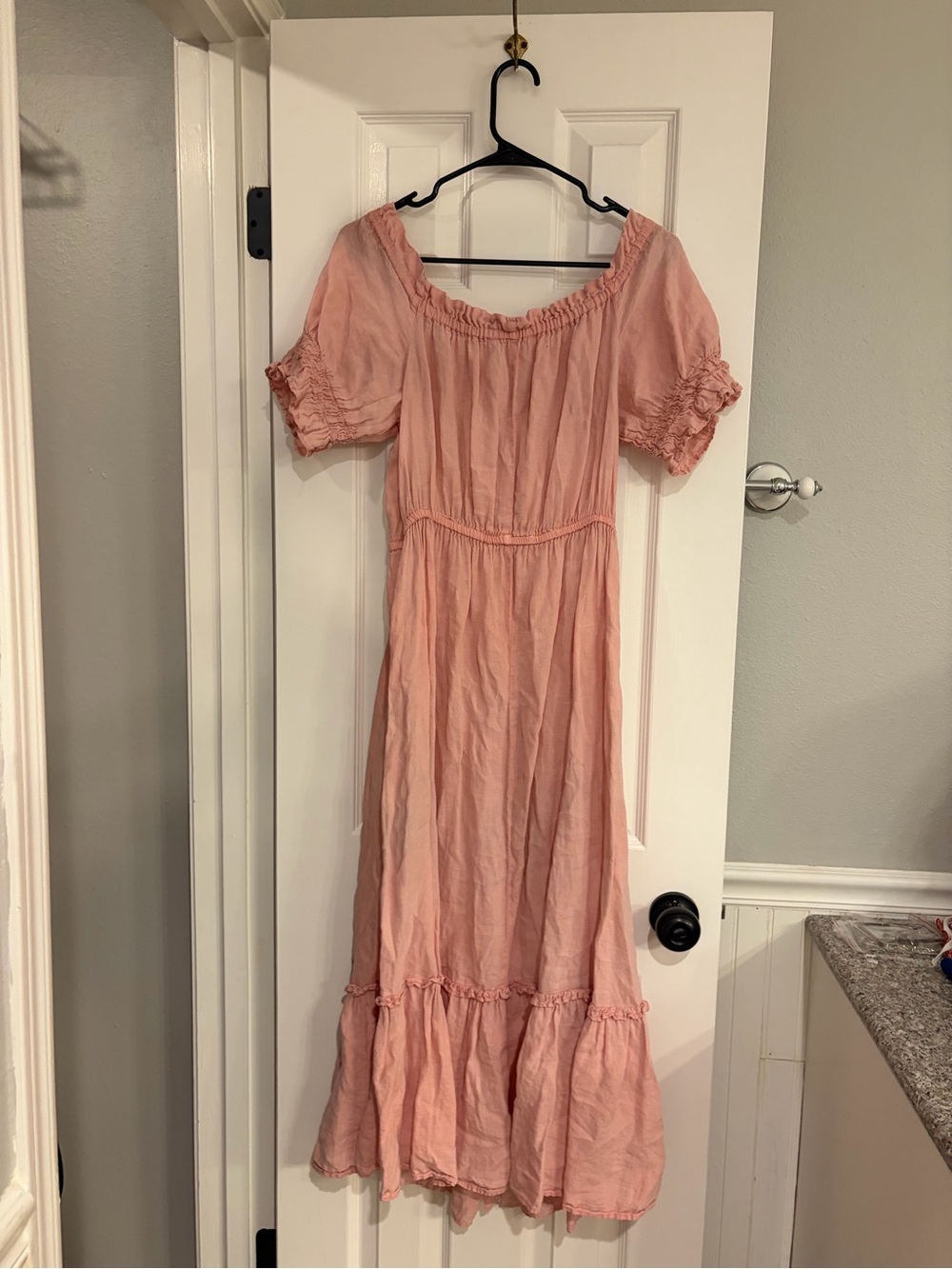 Zara 100% Linen Off Shoulder Button Front Midi Dress XL Pink
